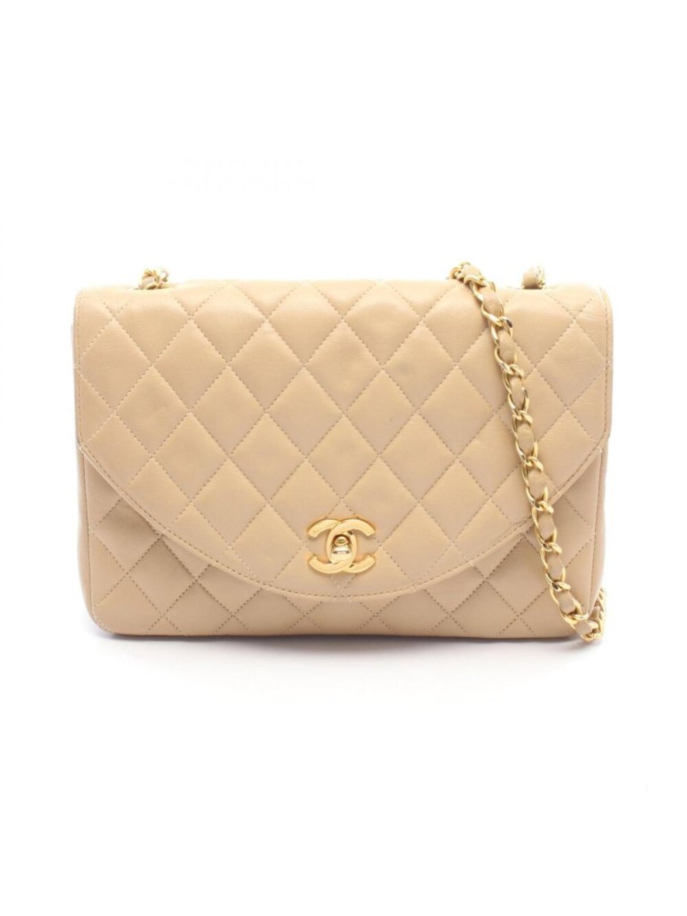 Chanel Shoulder Bag Quilted Small Flap Beige Lambskin Chain